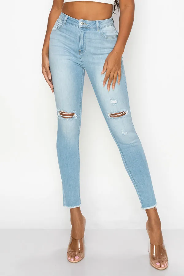 Leah - High Rise Destructed Frayed Hem Premium Skinny