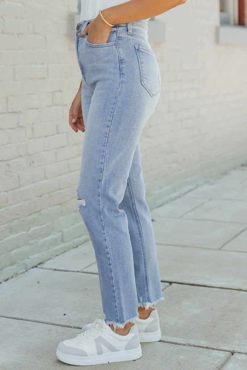 Light Wash Distressed Mom Jeans - FINAL SALE