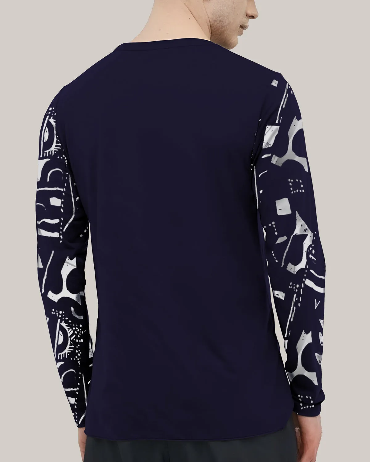 Long Sleeve Printed Navy Blue Men's T-shirt