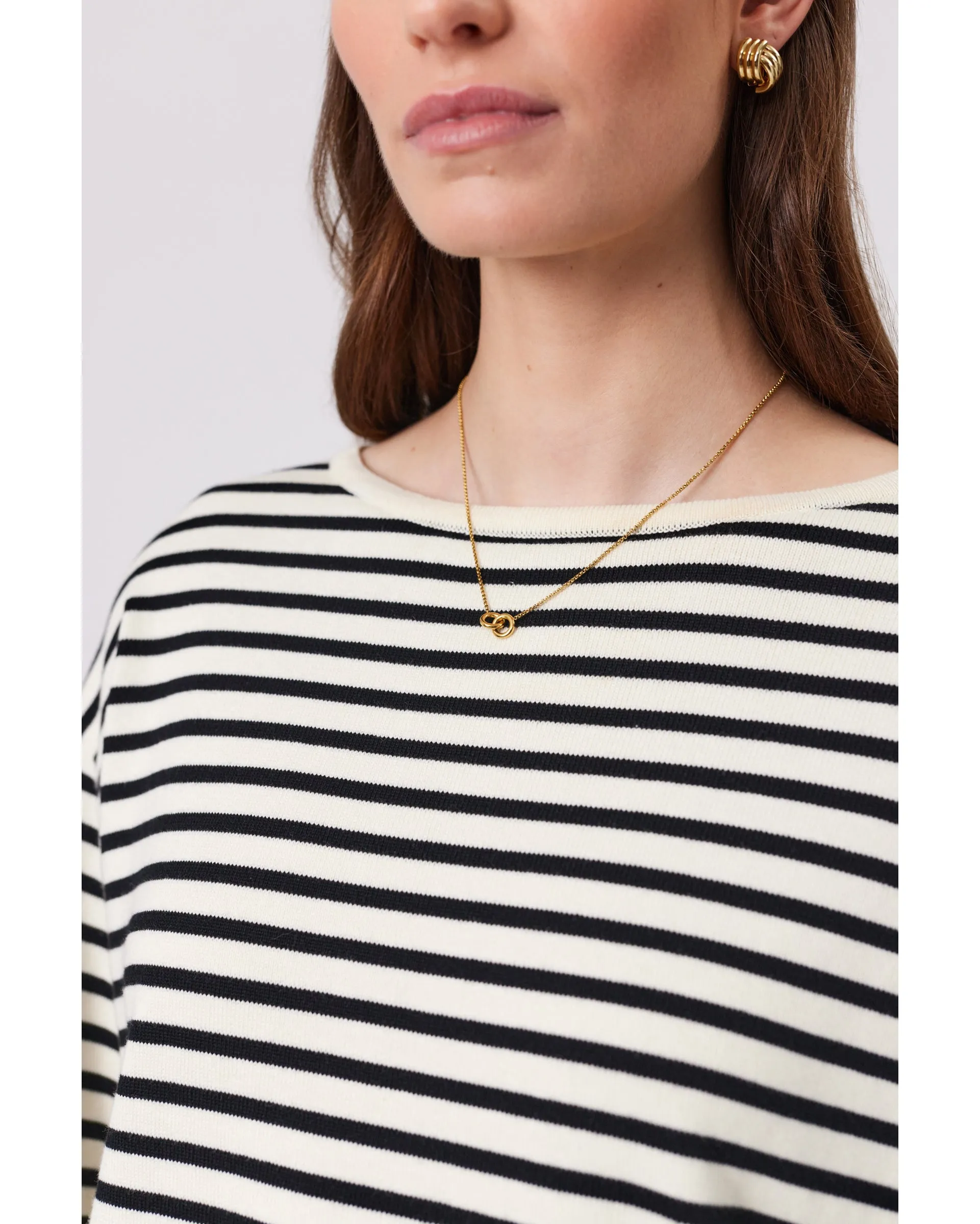 Marlow Tides Boat Neck Knit - Ivory/Black Stripe