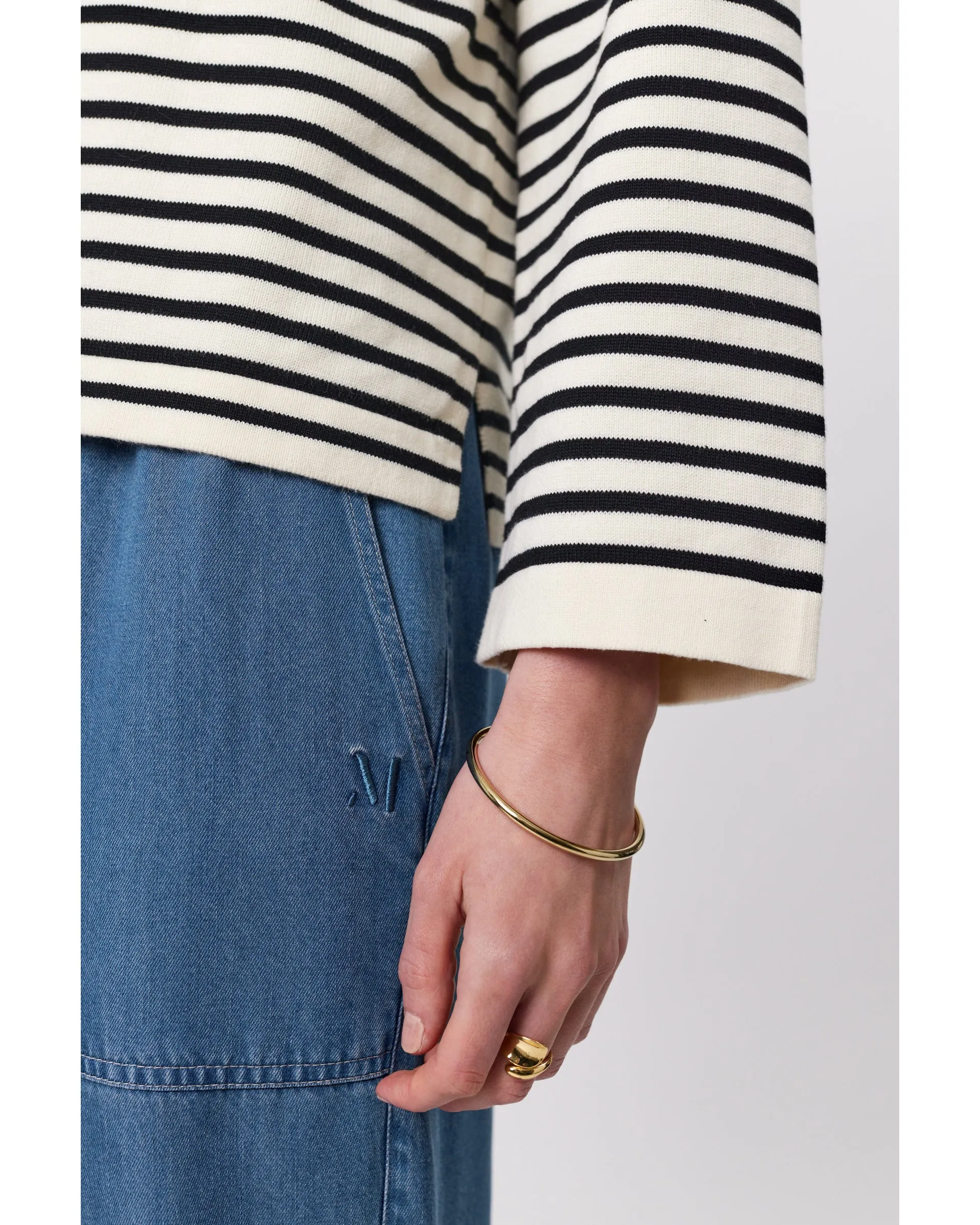 Marlow Tides Boat Neck Knit - Ivory/Black Stripe