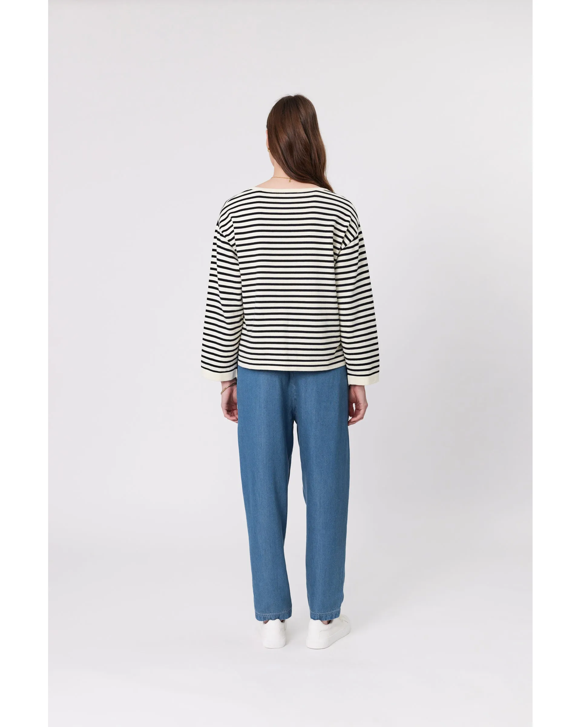 Marlow Tides Boat Neck Knit - Ivory/Black Stripe