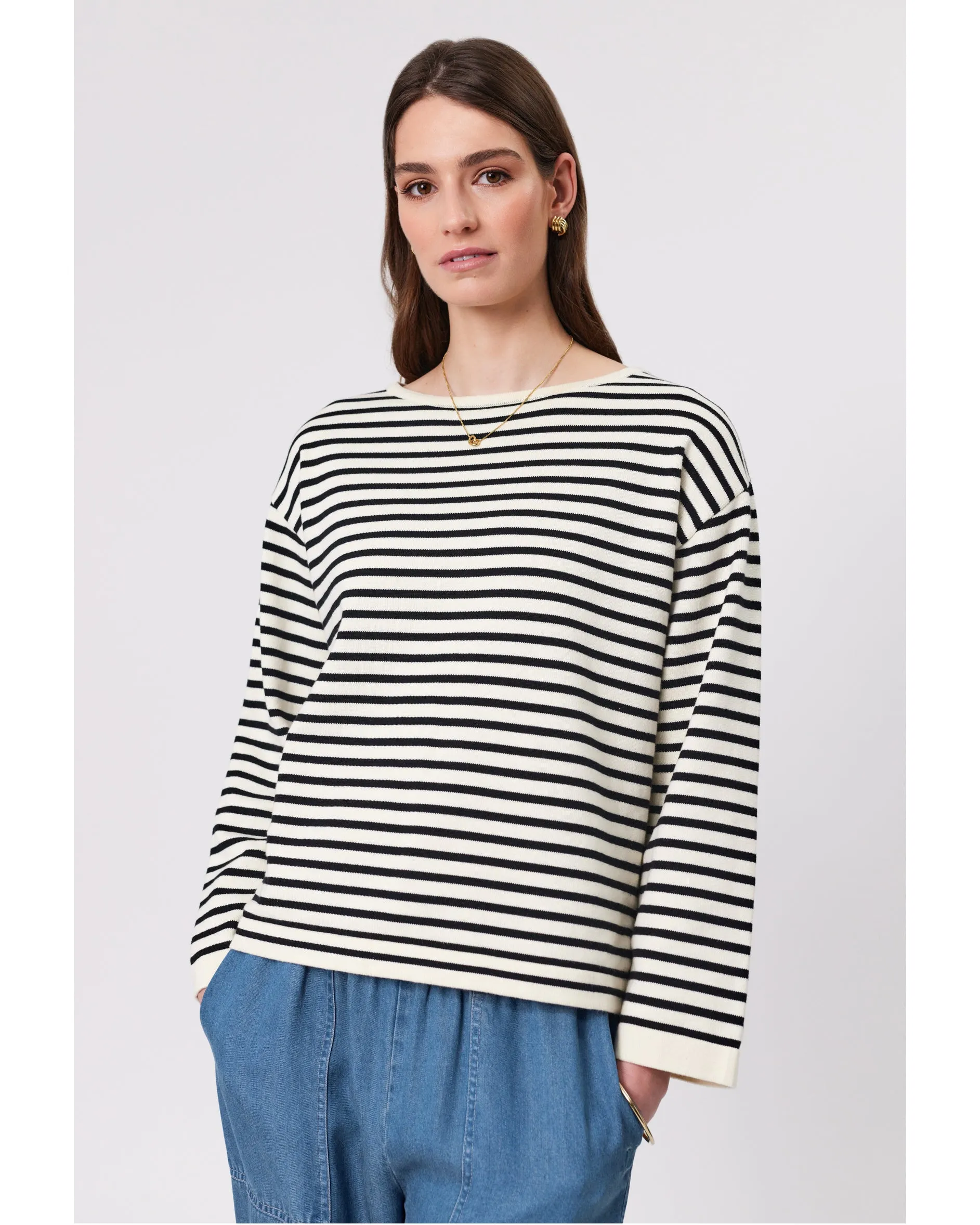 Marlow Tides Boat Neck Knit - Ivory/Black Stripe