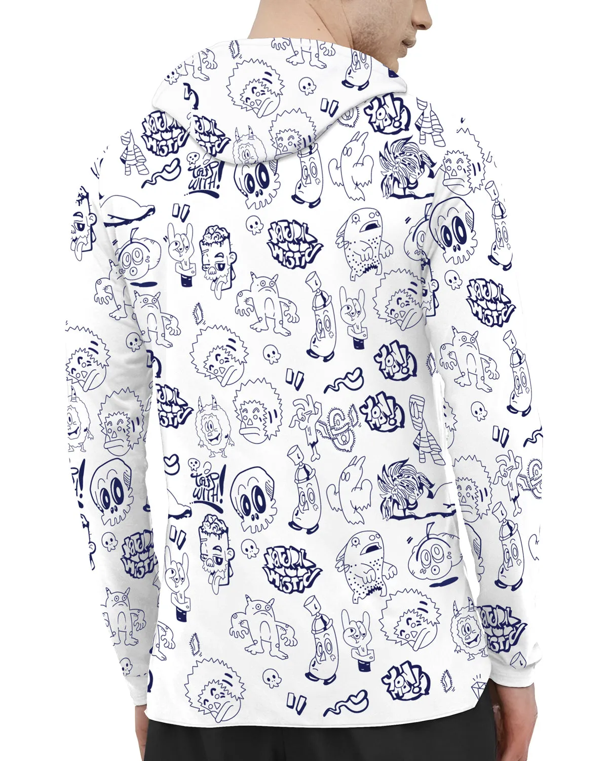 Men Comic Strip Printed White Hooded T-shirt