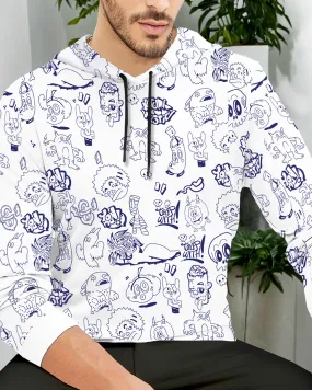 Men Comic Strip Printed White Hooded T-shirt