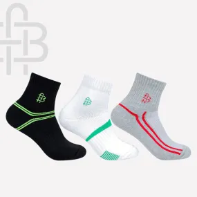 Men Multicolored Designer Ankle Sports Socks- Pack of 3