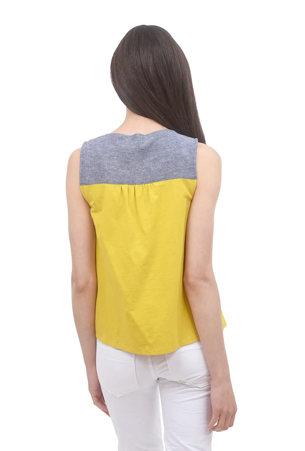 Mixed Media Embroidered Tank, Yellow