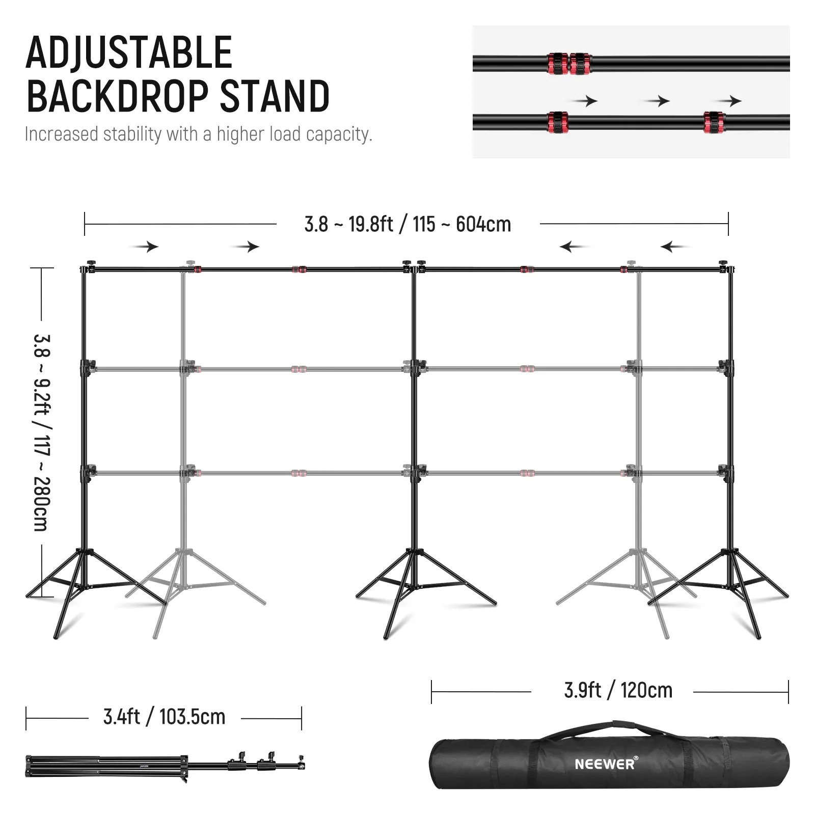 NEEWER NK-ST2860 Backdrop Stand Heavy Duty Background Support System