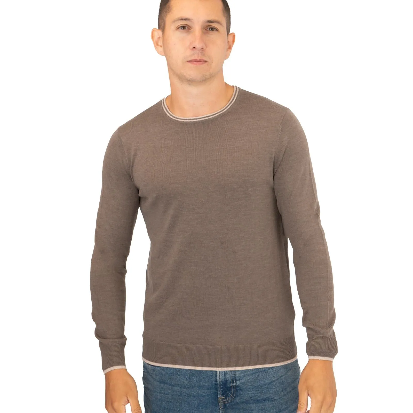 Nicole Farhi Farhi Mens Crew Neck Merino Wool Jumper Brown