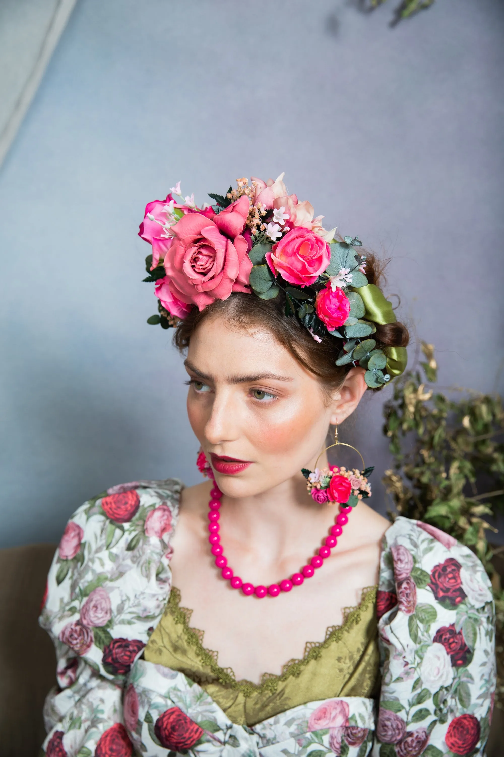 Pink Frida Kahlo flower headband