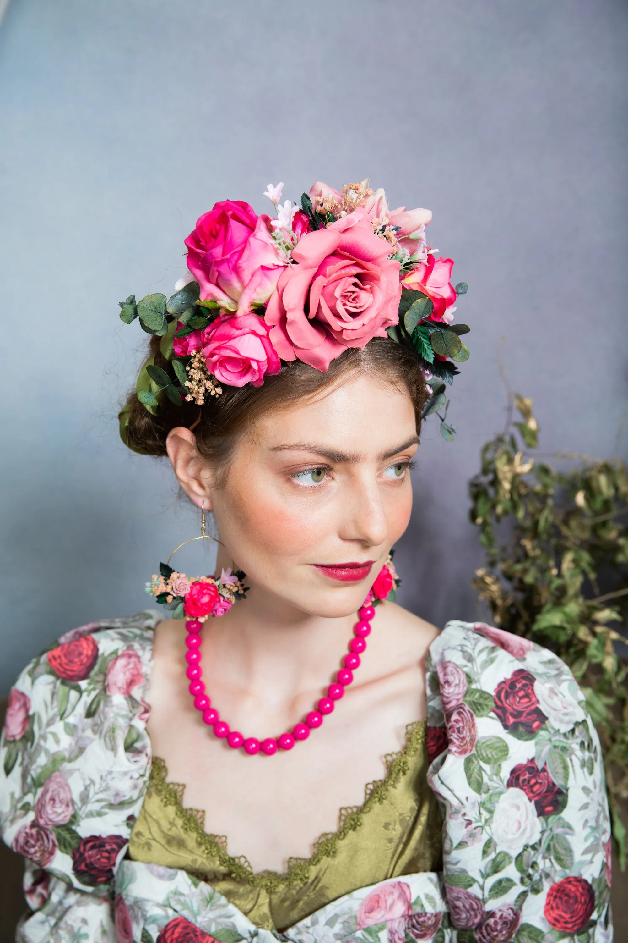 Pink Frida Kahlo flower headband