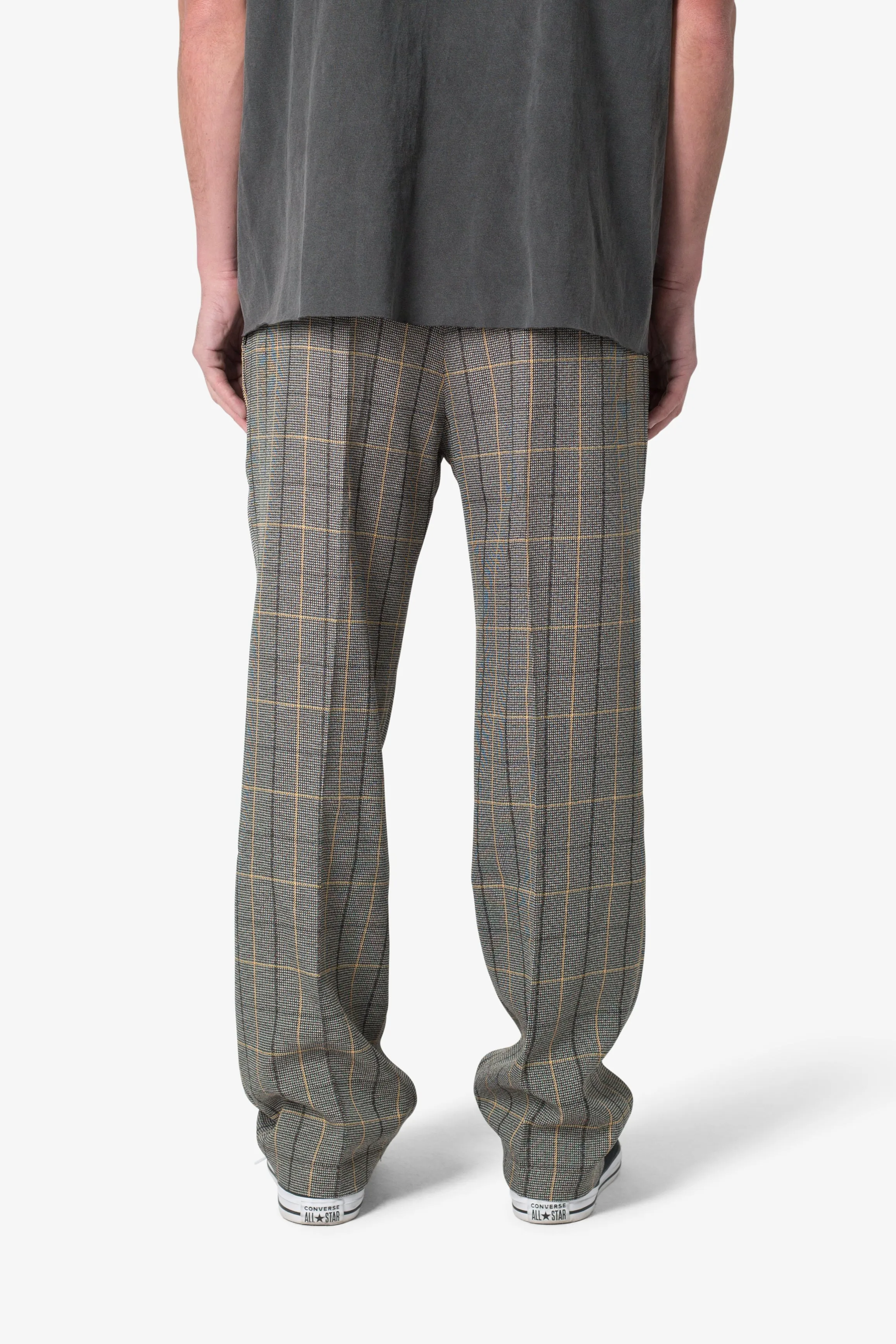 Pleated Plaid Trousers - Light Brown/Cream