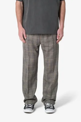 Pleated Plaid Trousers - Light Brown/Cream