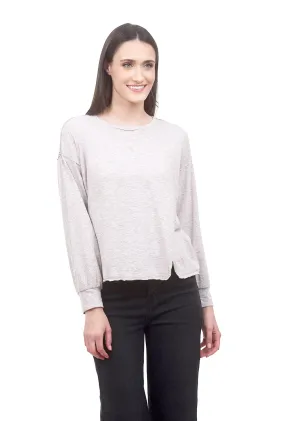 Puffed-Sleeve Sweatshirt Tee, Gray