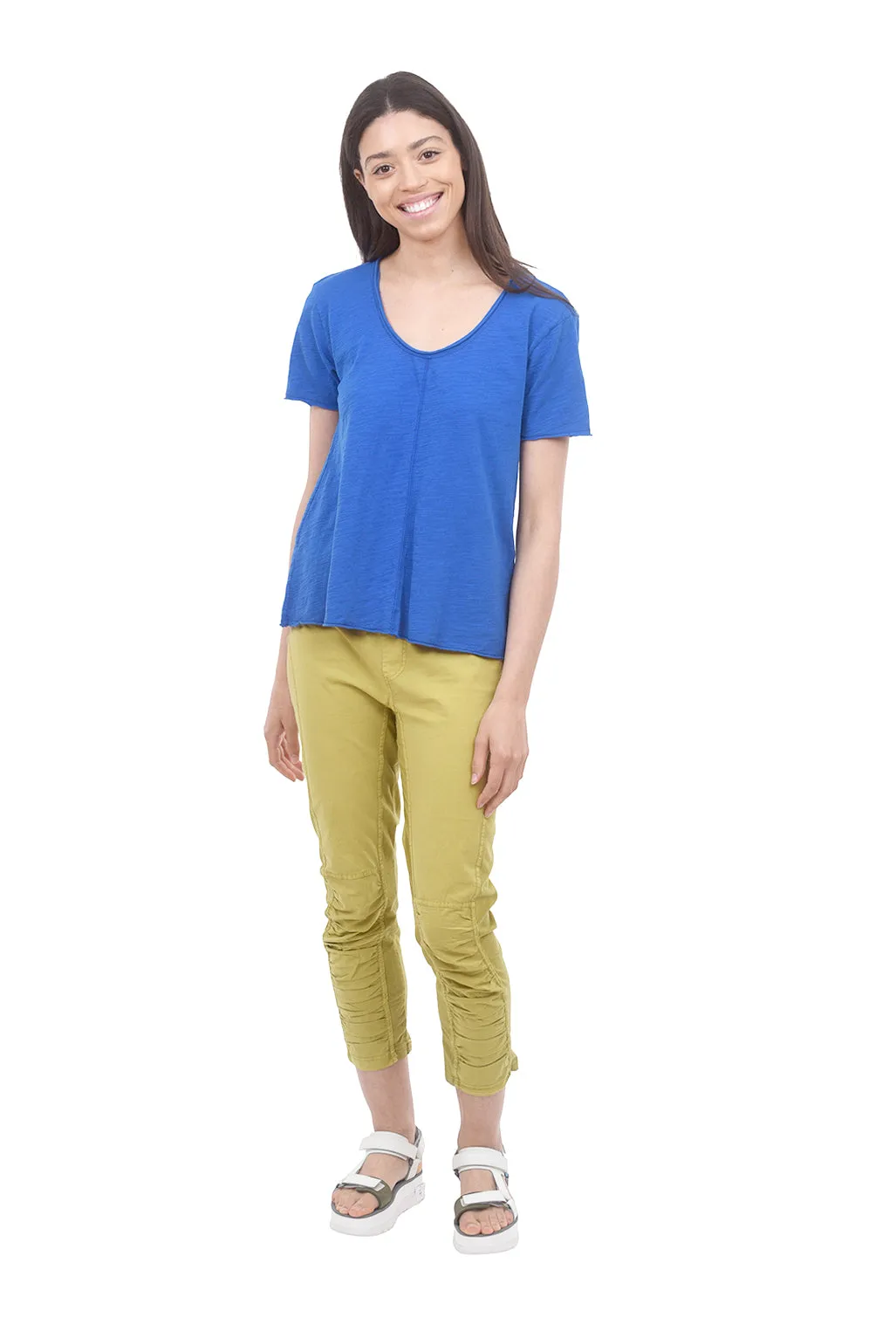 Raw Edge Scoop Neck Tee, Cobalt Blue