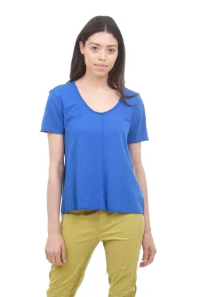 Raw Edge Scoop Neck Tee, Cobalt Blue