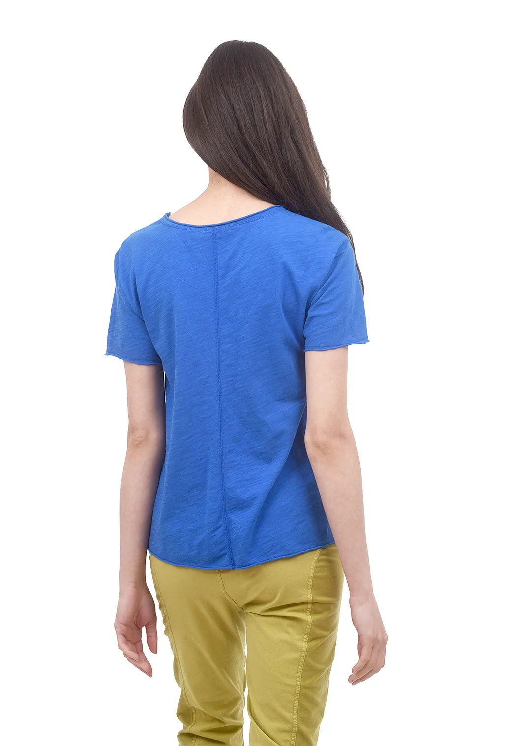 Raw Edge Scoop Neck Tee, Cobalt Blue