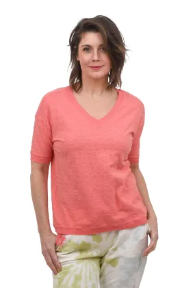 Ribbed-Trim Easy Tee, Coral