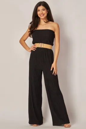 Strapless Belted Wide Leg Jumpsuit