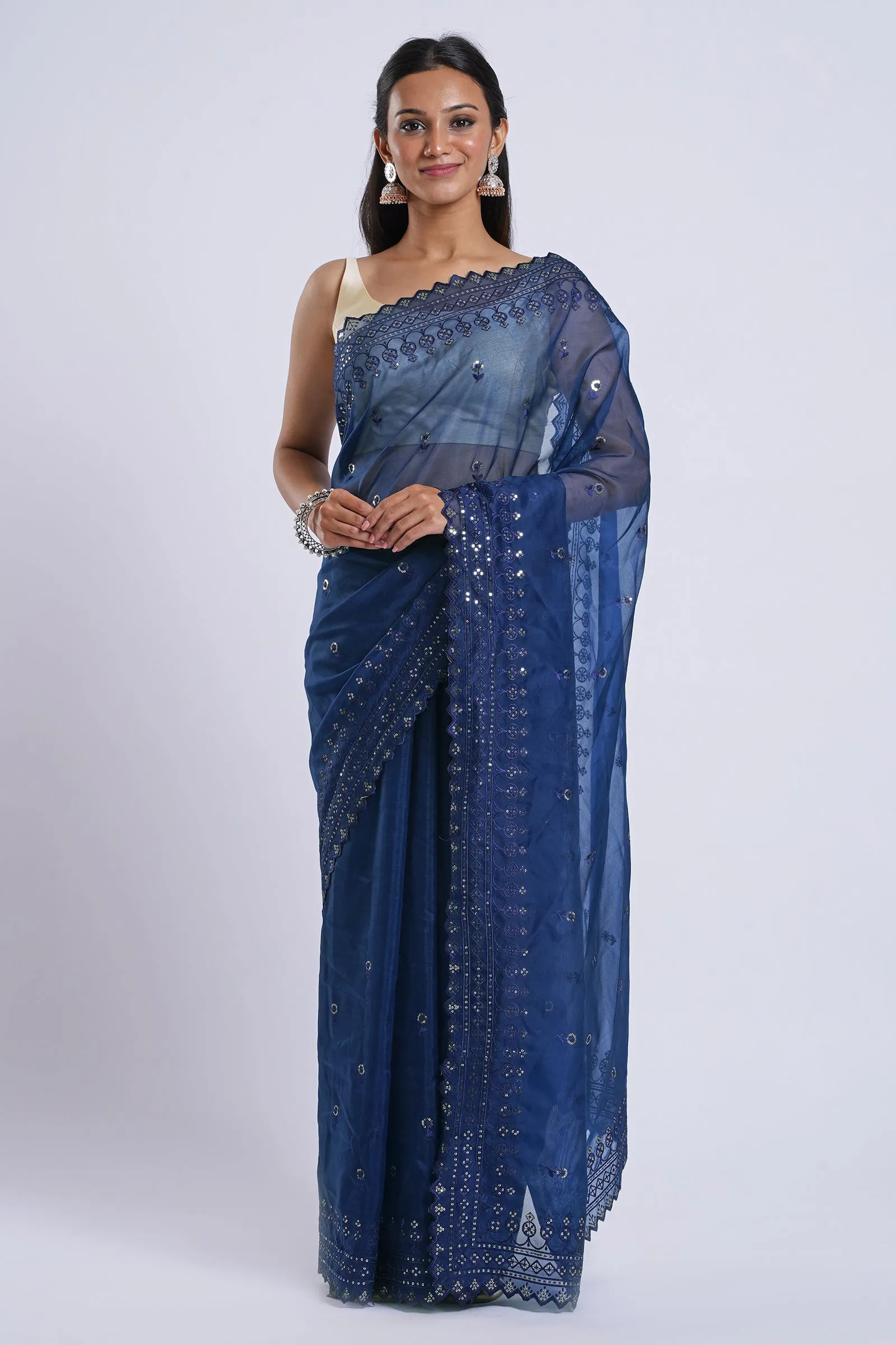 Teejh Hiranya Blue Sequin Embroidery Organza Saree