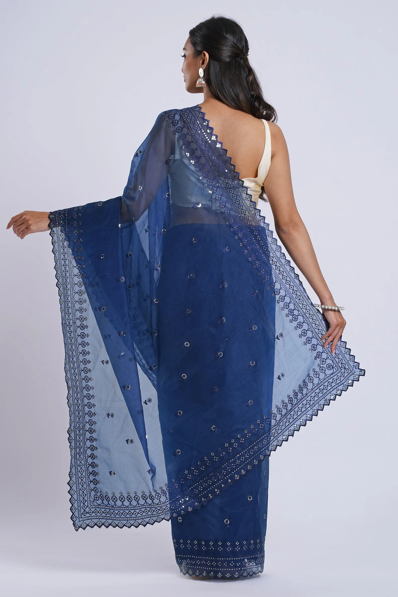 Teejh Hiranya Blue Sequin Embroidery Organza Saree