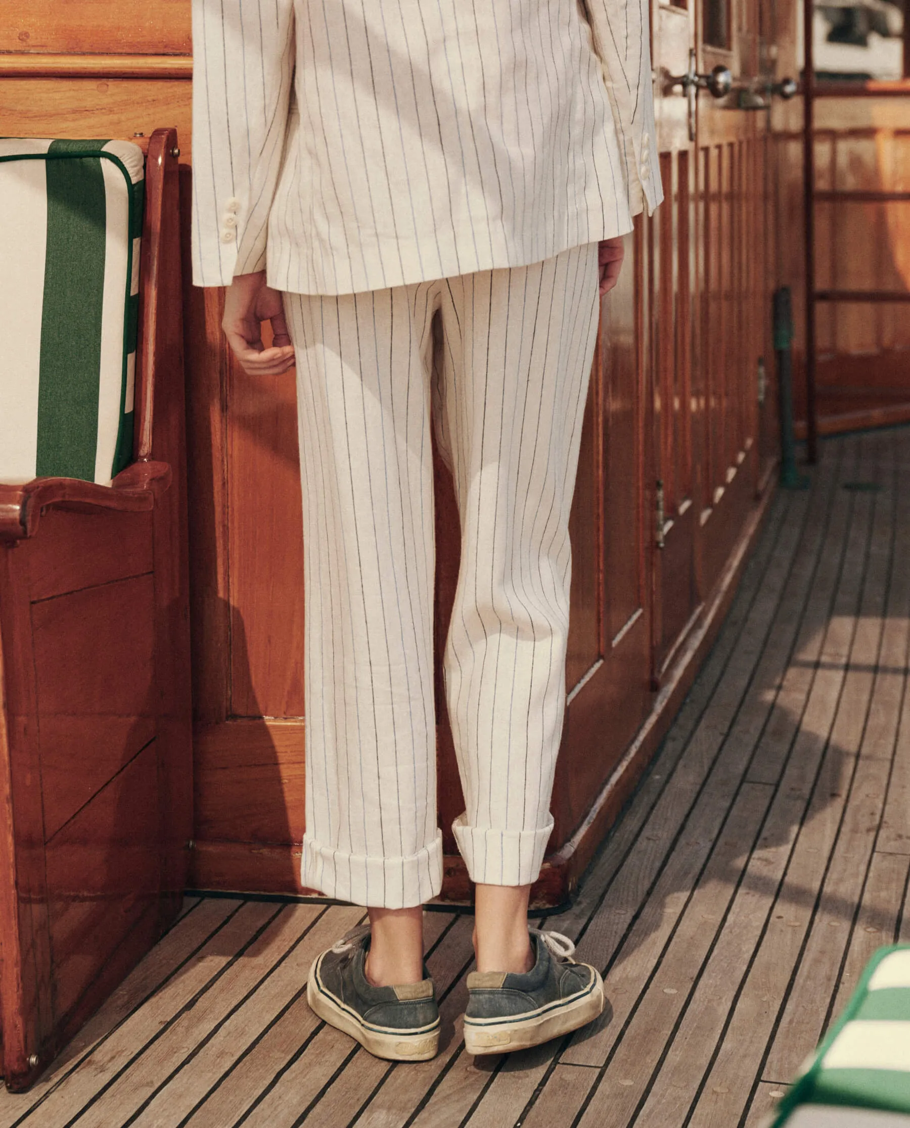 The Maker Trouser. -- Cream Pinstripe