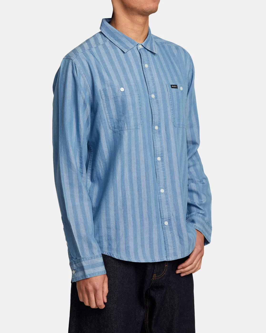 Walker Stripe Long Sleeve Shirt - Washed Indigo