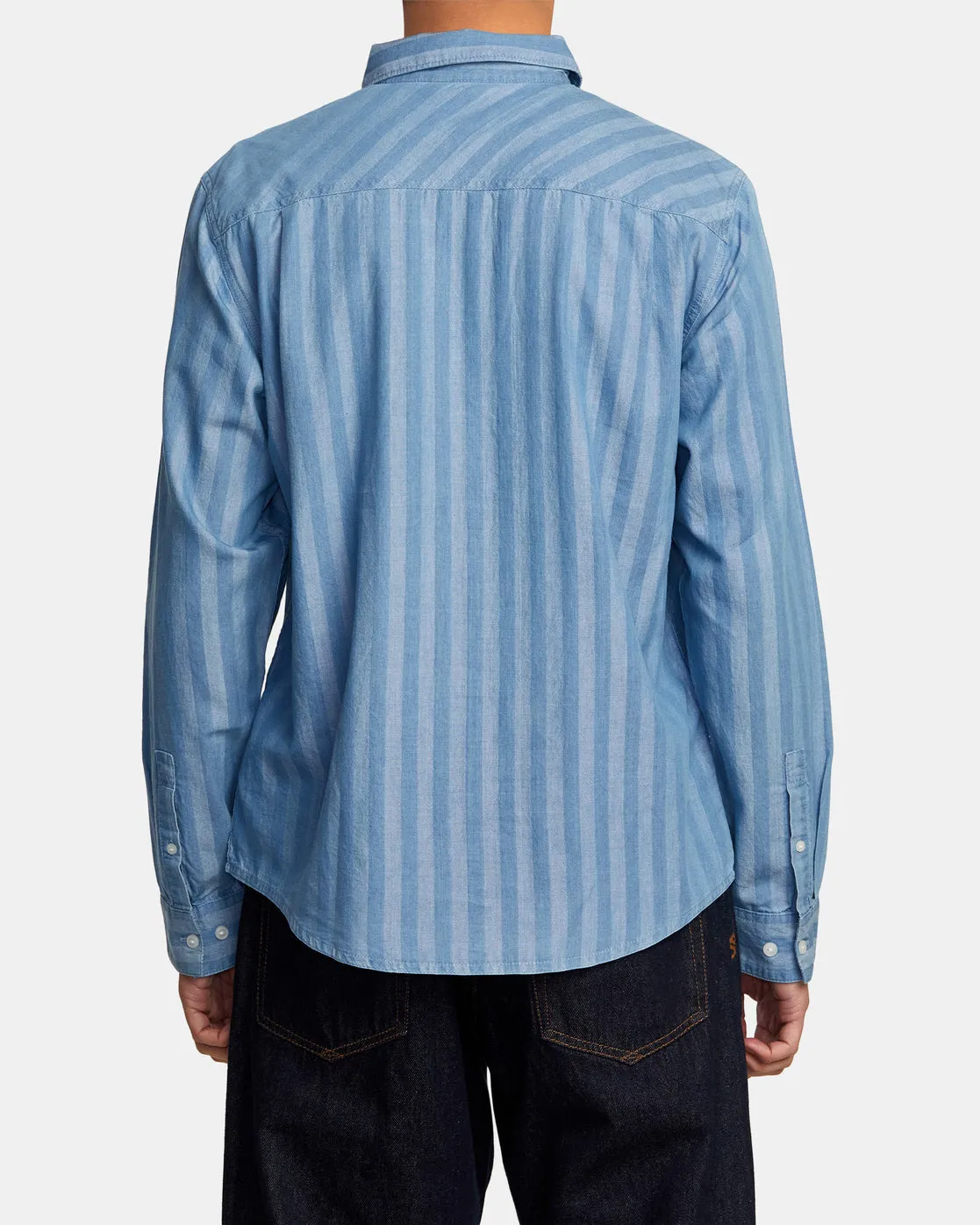 Walker Stripe Long Sleeve Shirt - Washed Indigo