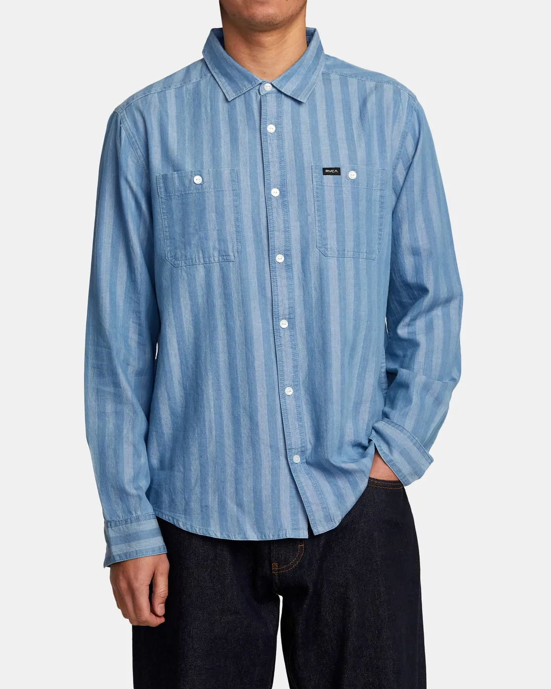 Walker Stripe Long Sleeve Shirt - Washed Indigo