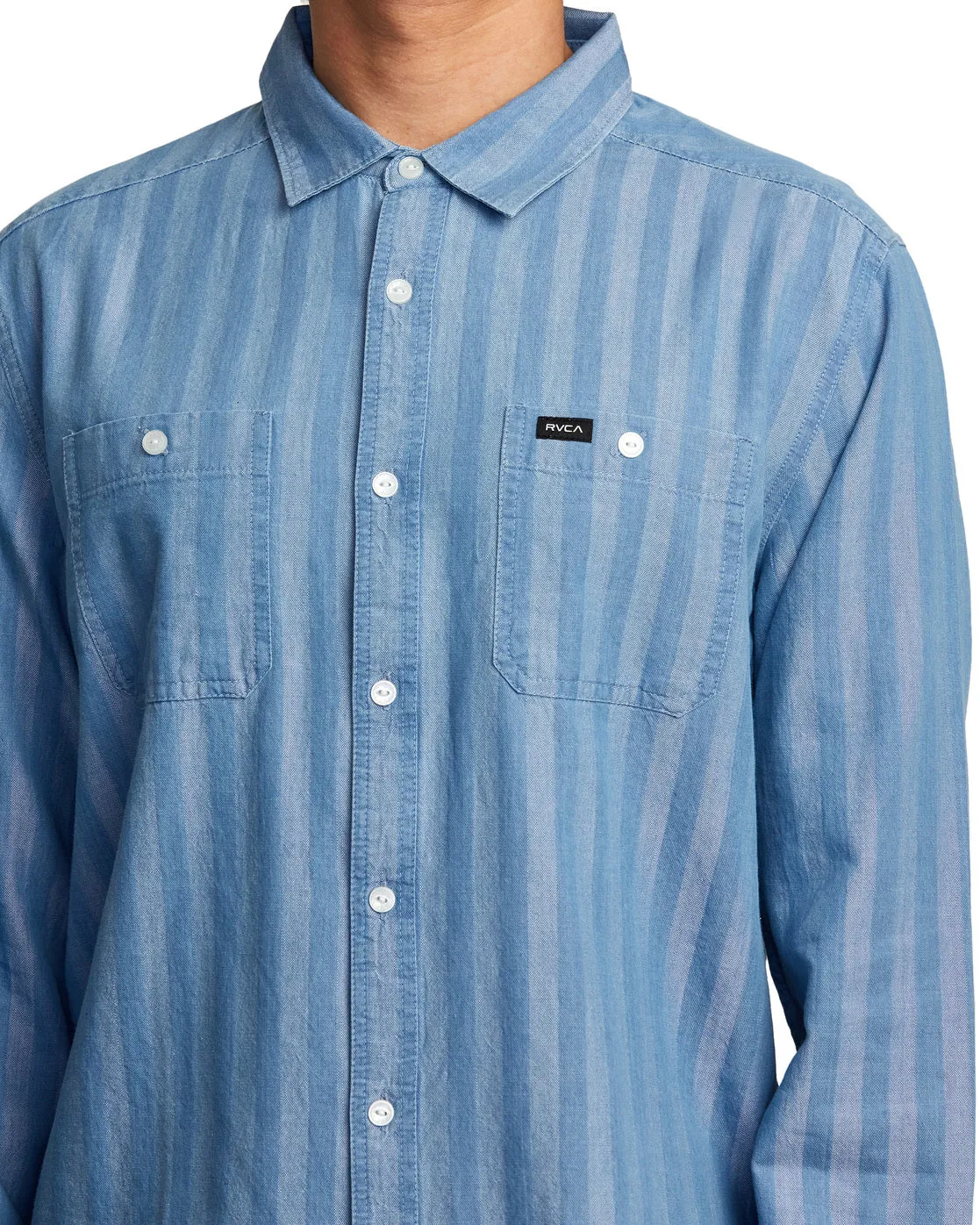 Walker Stripe Long Sleeve Shirt - Washed Indigo