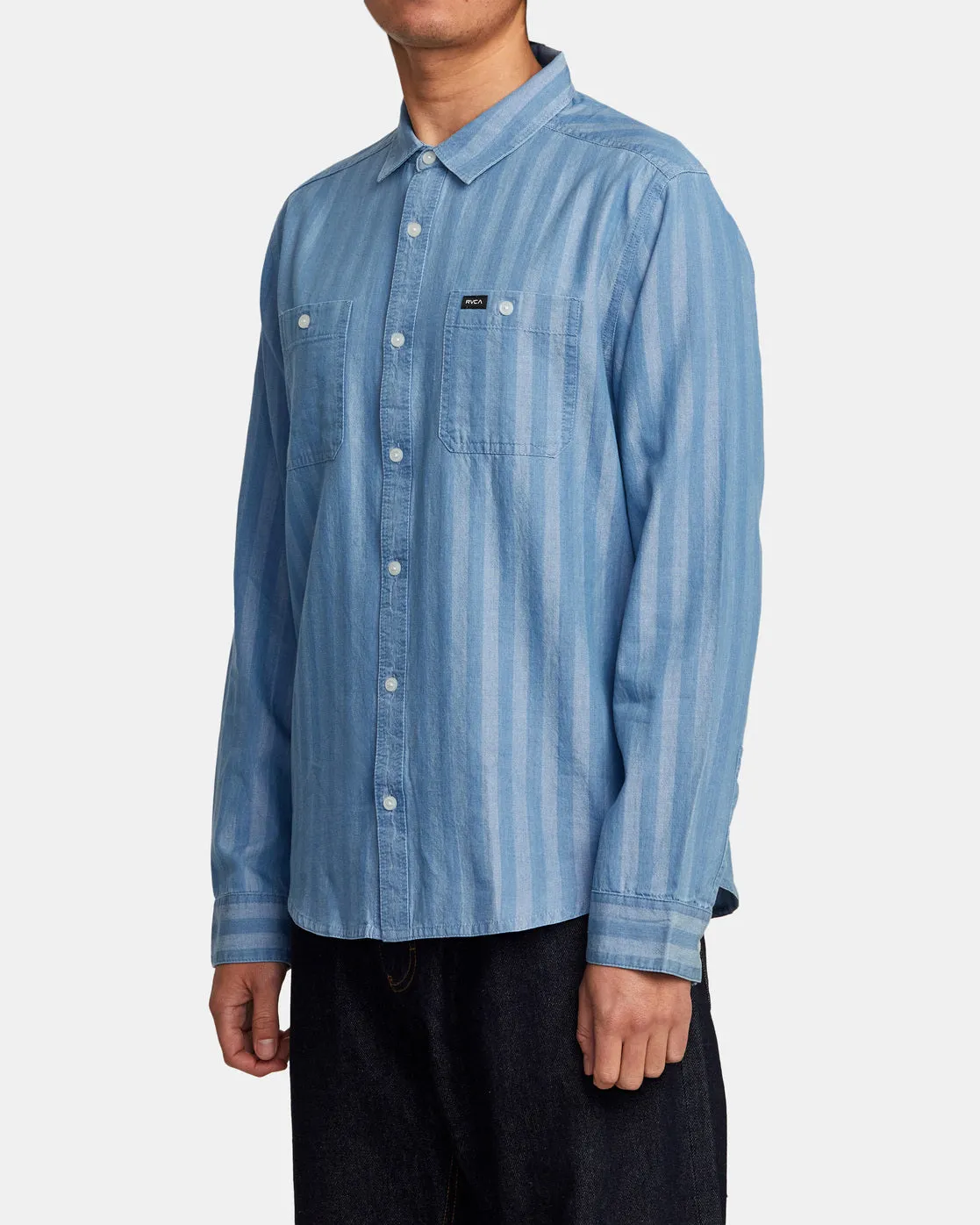 Walker Stripe Long Sleeve Shirt - Washed Indigo