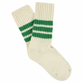 Women Stripes Crew Socks - Ecru / Green